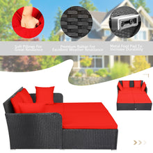 Load image into Gallery viewer, Gymax Rattan Patio Daybed Loveseat Sofa Yard Outdoor w/ Red Cushions Pillows
