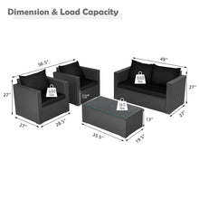 Load image into Gallery viewer, Gymax 4PCS Rattan Patio Conversation Set Outdoor Furniture Set w/ Black Cushions
