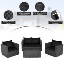 Load image into Gallery viewer, Gymax 4PCS Rattan Patio Conversation Set Outdoor Furniture Set w/ Black Cushions
