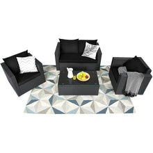 Load image into Gallery viewer, Gymax 4PCS Rattan Patio Conversation Set Outdoor Furniture Set w/ Black Cushions
