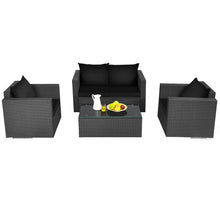 Load image into Gallery viewer, Gymax 4PCS Rattan Patio Conversation Set Outdoor Furniture Set w/ Black Cushions
