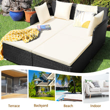 Load image into Gallery viewer, Gymax Rattan Patio Daybed Loveseat Sofa Yard Outdoor w/ Beige Cushions Pillows
