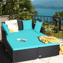 Load image into Gallery viewer, Gymax Rattan Patio Daybed Loveseat Sofa Yard Outdoor w/ Turquoise Cushions Pillows
