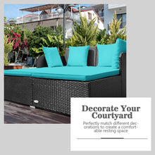 Load image into Gallery viewer, Gymax Rattan Patio Daybed Loveseat Sofa Yard Outdoor w/ Turquoise Cushions Pillows
