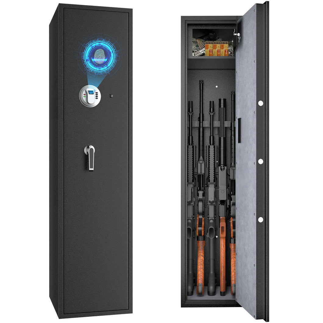Gymax Biometric Fingerprint Rifle Safe Quick Access 5-Gun Cabinet w/ Lockbox