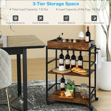 Load image into Gallery viewer, Gymax 3-Tier Rolling Bar Cart Kitchen Serving Cart w/ Removable Tray &amp; Handle
