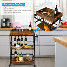 Load image into Gallery viewer, Gymax 3-Tier Rolling Bar Cart Kitchen Serving Cart w/ Removable Tray &amp; Handle
