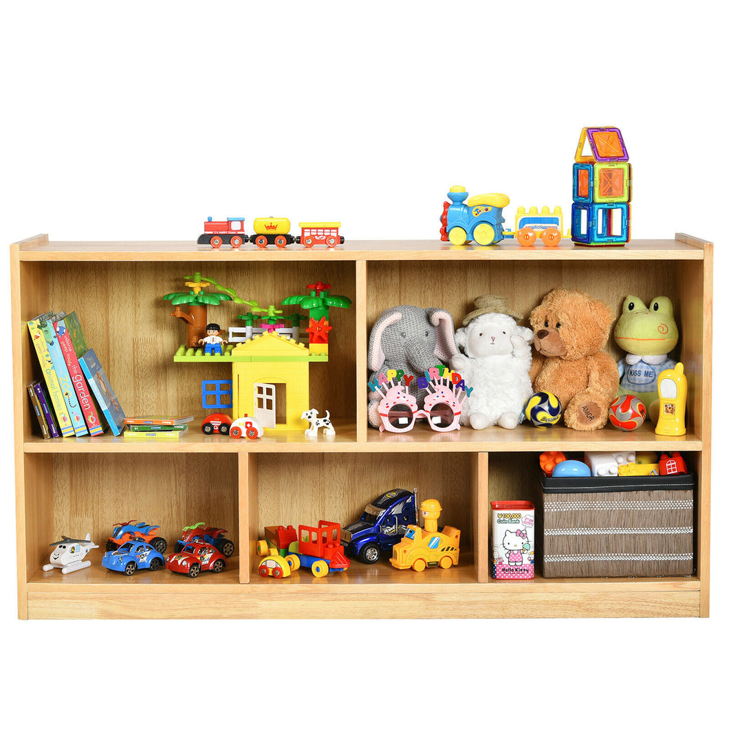 Gymax Kids 5-Cube Storage Cabinet 2-Shelf Wood Bookcase Organizer Natural