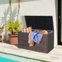 Load image into Gallery viewer, Gymax 88 Gallon Rattan Storage Box Outdoor Patio Container Seat w/ Door Mix Brown
