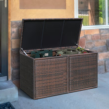Load image into Gallery viewer, Gymax 88 Gallon Rattan Storage Box Outdoor Patio Container Seat w/ Door Mix Brown
