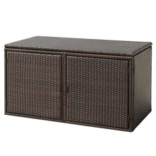 Load image into Gallery viewer, Gymax 88 Gallon Rattan Storage Box Outdoor Patio Container Seat w/ Door Mix Brown
