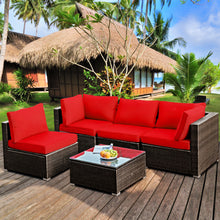 Load image into Gallery viewer, Gymax 5PCS Rattan Patio Conversation Set Sofa Furniture Set w/ Red Cushions
