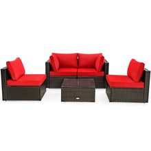 Load image into Gallery viewer, Gymax 5PCS Rattan Patio Conversation Set Sofa Furniture Set w/ Red Cushions
