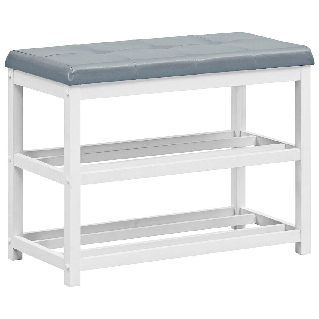Gymax 2-Tier Wooden Shoe Rack Bench w/Padded Seat for Entryway Bedroom