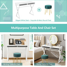 Load image into Gallery viewer, Gymax Vanity Table Set Writing Desk Makeup Table w/Round Velvet Ottoman Green
