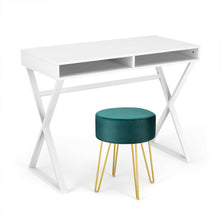 Load image into Gallery viewer, Gymax Vanity Table Set Writing Desk Makeup Table w/Round Velvet Ottoman Green
