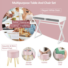 Load image into Gallery viewer, Gymax Vanity Table Set Writing Desk Makeup Table w/Round Storage Ottoman Pink

