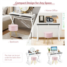 Load image into Gallery viewer, Gymax Vanity Table Set Writing Desk Makeup Table w/Round Storage Ottoman Pink
