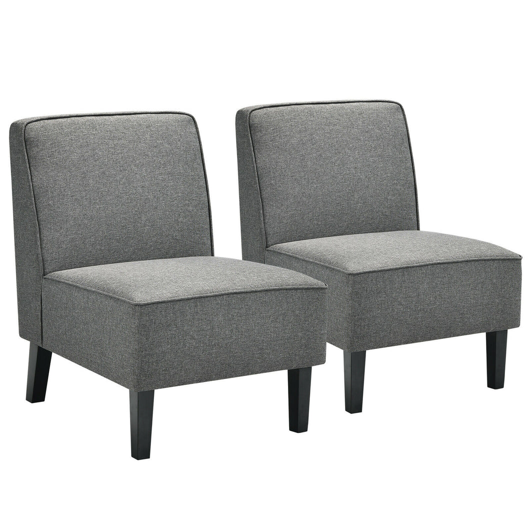 Gymax Set of 2 Armless Accent Chair Fabric Single Sofa w/Rubber Wood Legs Grey