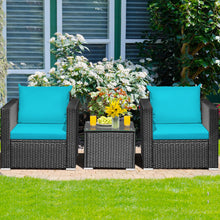 Load image into Gallery viewer, Gymax 3PCS Rattan Patio Conversation Furniture Set Outdoor w/ Turquoise Cushions
