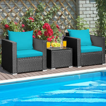 Load image into Gallery viewer, Gymax 3PCS Rattan Patio Conversation Furniture Set Outdoor w/ Turquoise Cushions
