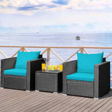 Load image into Gallery viewer, Gymax 3PCS Rattan Patio Conversation Furniture Set Outdoor w/ Turquoise Cushions
