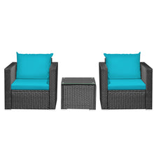 Load image into Gallery viewer, Gymax 3PCS Rattan Patio Conversation Furniture Set Outdoor w/ Turquoise Cushions
