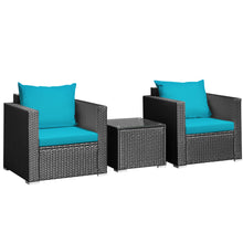 Load image into Gallery viewer, Gymax 3PCS Rattan Patio Conversation Furniture Set Outdoor w/ Turquoise Cushions

