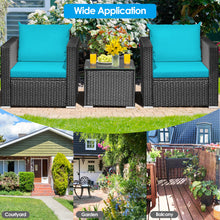 Load image into Gallery viewer, Gymax 3PCS Rattan Patio Conversation Furniture Set Outdoor w/ Turquoise Cushions
