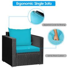 Load image into Gallery viewer, Gymax 3PCS Rattan Patio Conversation Furniture Set Outdoor w/ Turquoise Cushions
