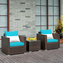 Load image into Gallery viewer, Gymax 3PCS Rattan Patio Outdoor Conversation Furniture Set w/ Turquoise Cushions
