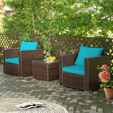 Load image into Gallery viewer, Gymax 3PCS Rattan Patio Outdoor Conversation Furniture Set w/ Turquoise Cushions
