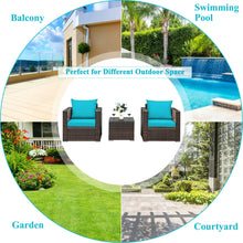 Load image into Gallery viewer, Gymax 3PCS Rattan Patio Outdoor Conversation Furniture Set w/ Turquoise Cushions
