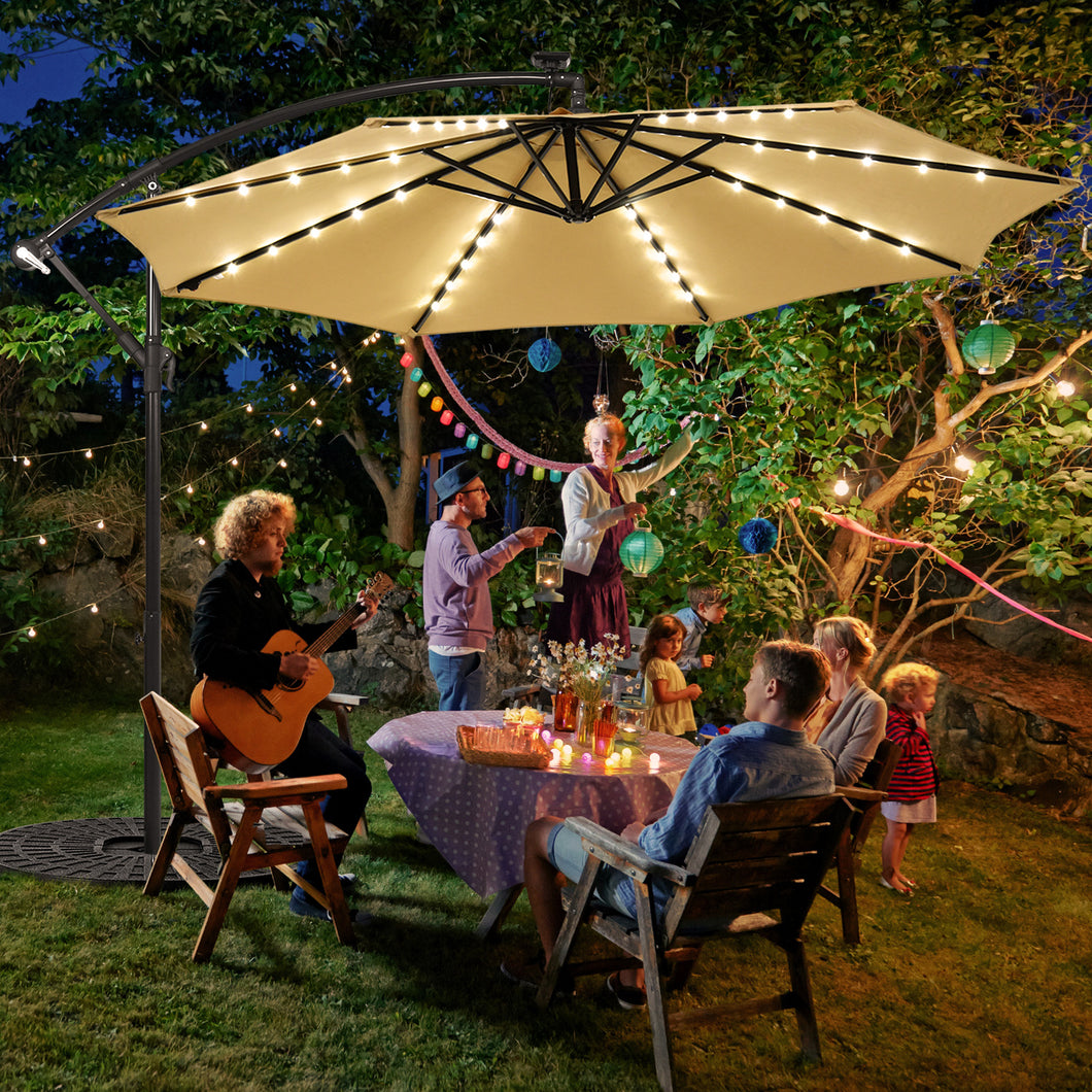 Gymax 10ft Solar Patio Umbrella Outdoor Offset Hanging Umbrella w/ 40 LED Lights