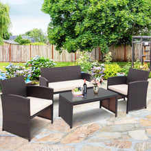 Load image into Gallery viewer, Gymax 4PCS Patio Conversation Set Outdoor Rattan Furniture Set w/ White Cushions
