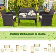 Load image into Gallery viewer, Gymax 4PCS Patio Conversation Set Outdoor Rattan Furniture Set w/ White Cushions
