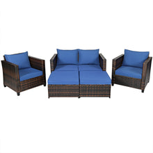Load image into Gallery viewer, Gymax 5PCS Outdoor Patio Rattan Conversation Sofa Furniture Set w/ Navy Cushions
