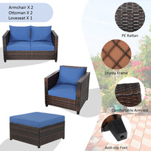 Load image into Gallery viewer, Gymax 5PCS Outdoor Patio Rattan Conversation Sofa Furniture Set w/ Navy Cushions
