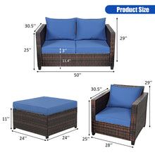 Load image into Gallery viewer, Gymax 5PCS Outdoor Patio Rattan Conversation Sofa Furniture Set w/ Navy Cushions

