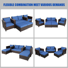 Load image into Gallery viewer, Gymax 5PCS Outdoor Patio Rattan Conversation Sofa Furniture Set w/ Navy Cushions
