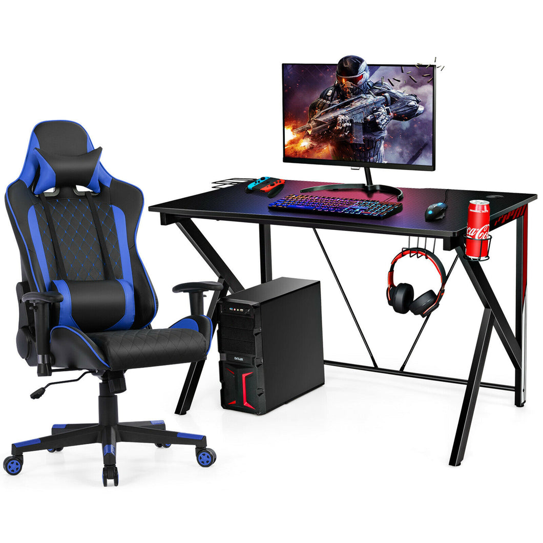 Gymax Gaming Desk&Massage Gaming Chair Set w/Headphone Hook & Game Storage