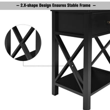 Load image into Gallery viewer, Gymax Set of 2 Nightstand Sofa Side End Table X-Design w/ Shelf Drawer Black
