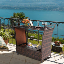 Load image into Gallery viewer, Gymax Rattan Patio Bar Cart Beverage Bar Counter Table w/ Wheels &amp; Ice Bucket
