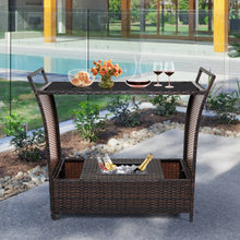 Load image into Gallery viewer, Gymax Rattan Patio Bar Cart Beverage Bar Counter Table w/ Wheels &amp; Ice Bucket
