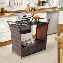 Load image into Gallery viewer, Gymax Rattan Patio Bar Cart Beverage Bar Counter Table w/ Wheels &amp; Ice Bucket
