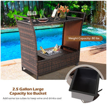 Load image into Gallery viewer, Gymax Rattan Patio Bar Cart Beverage Bar Counter Table w/ Wheels &amp; Ice Bucket

