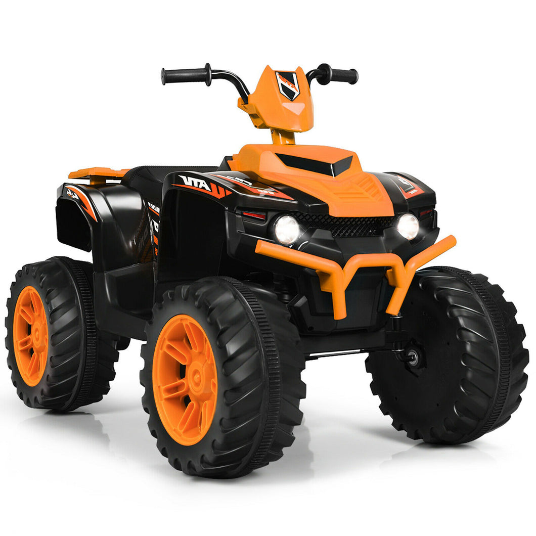 Gymax 12V Electric Kids Ride On Car ATV 4-Wheeler Quad w/ Music LED Light Orange