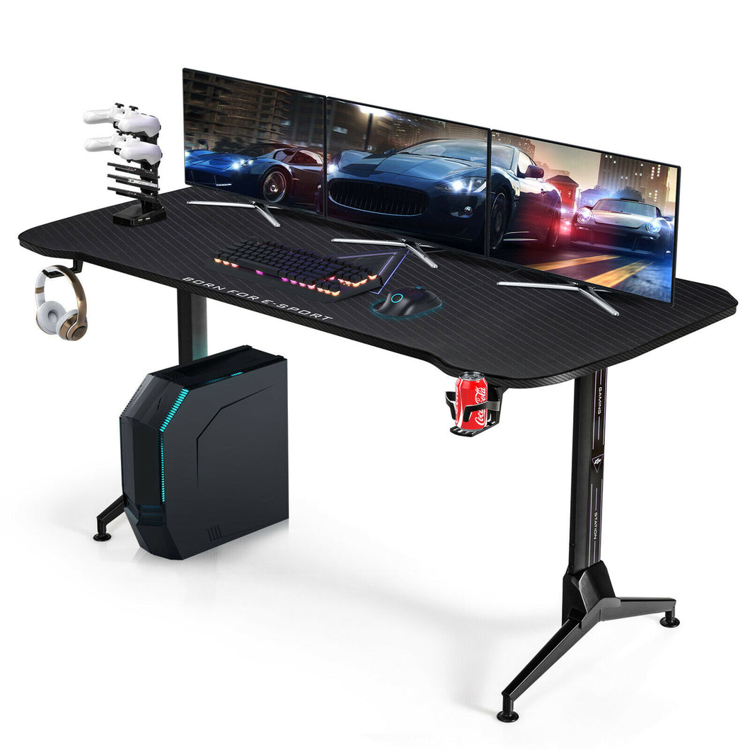 Gymax 63 inch Height Adjustable Gaming Desk w/Mouse Pad & USB Gaming Handle Rack