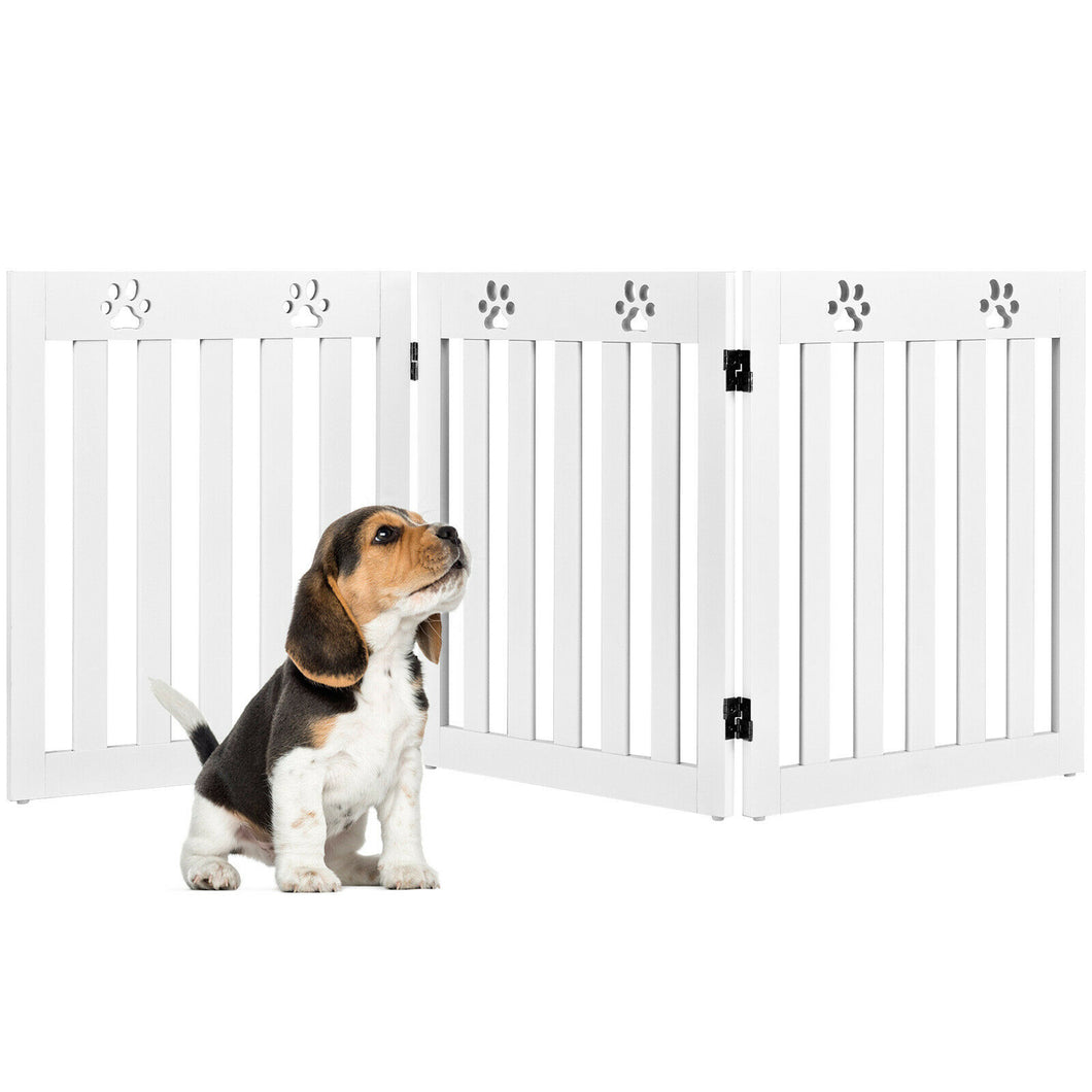 Gymax 24'' Folding Wooden Freestanding Dog Gate Pet Gate W/360?? Flexible Hinge