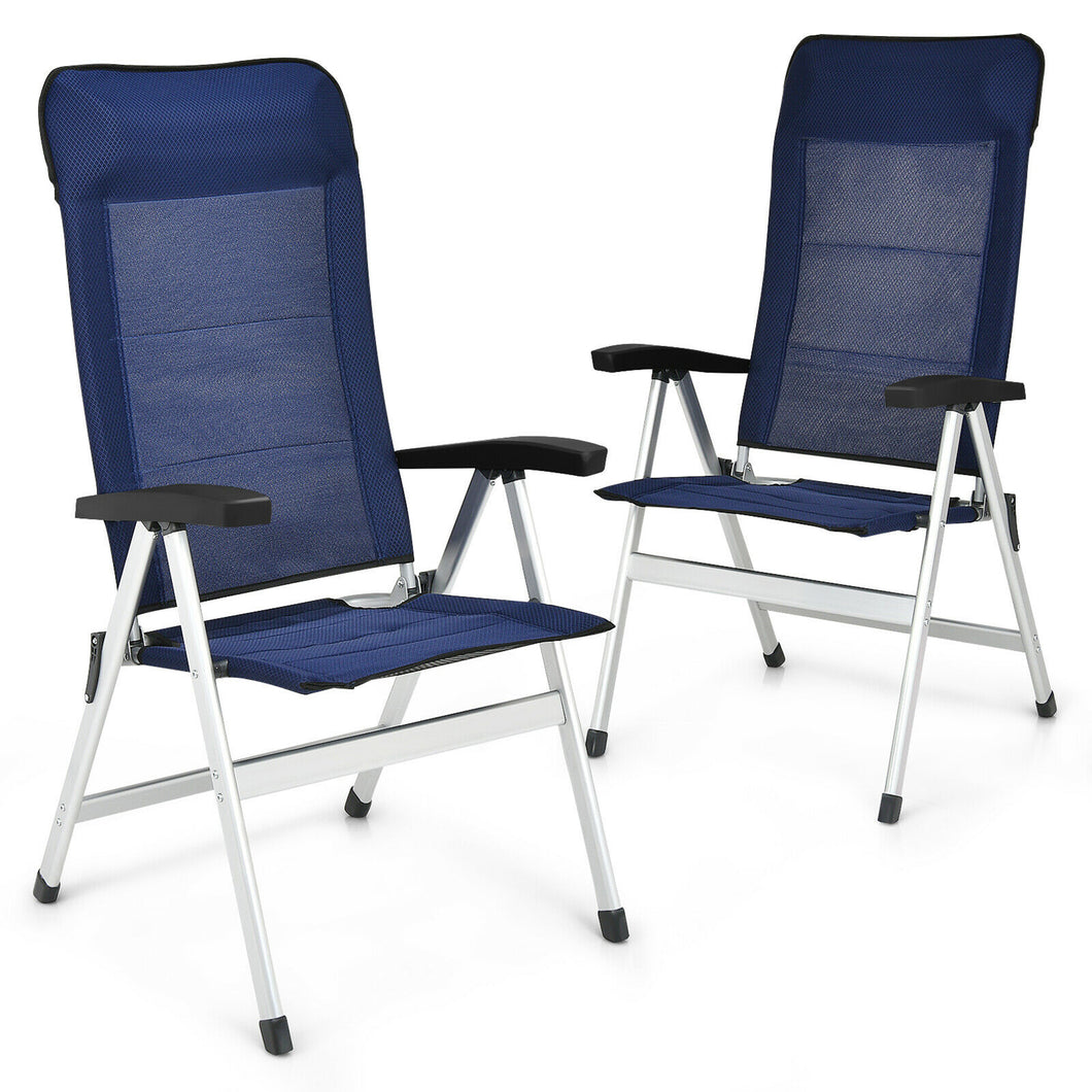 Gymax 2PCS Patio Dining Chair Aluminum Camping Adjust Portable Headrest Navy